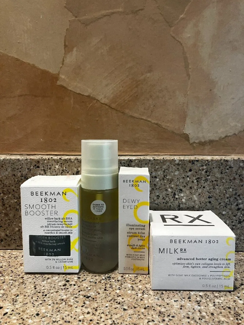 Beekman 1802 Set of Smooth Booster, Better Aging Cream , Eye Serum & Toner!! Bra